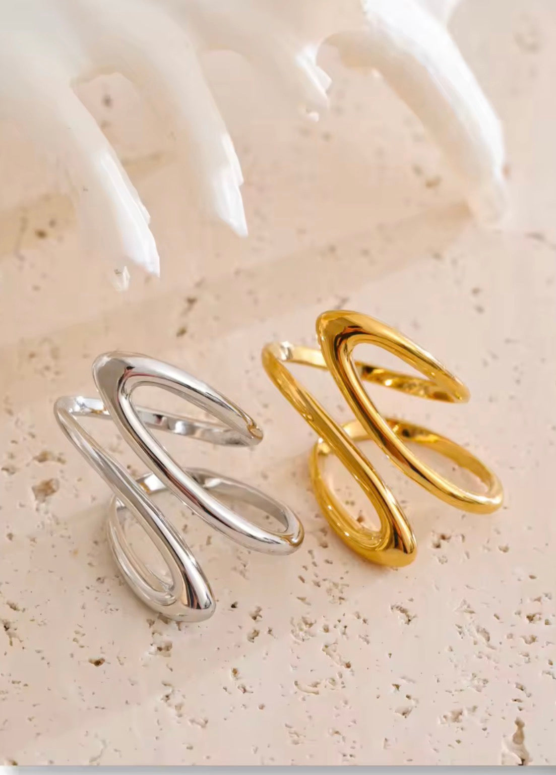 18K Gold Plated Spiral Waterproof Stainless Steel Adjustable Ring