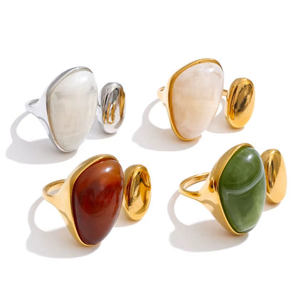 18K Gold Plated Hypoallergenic Resin Asymmetric Adjustable Stainless Steel Ring