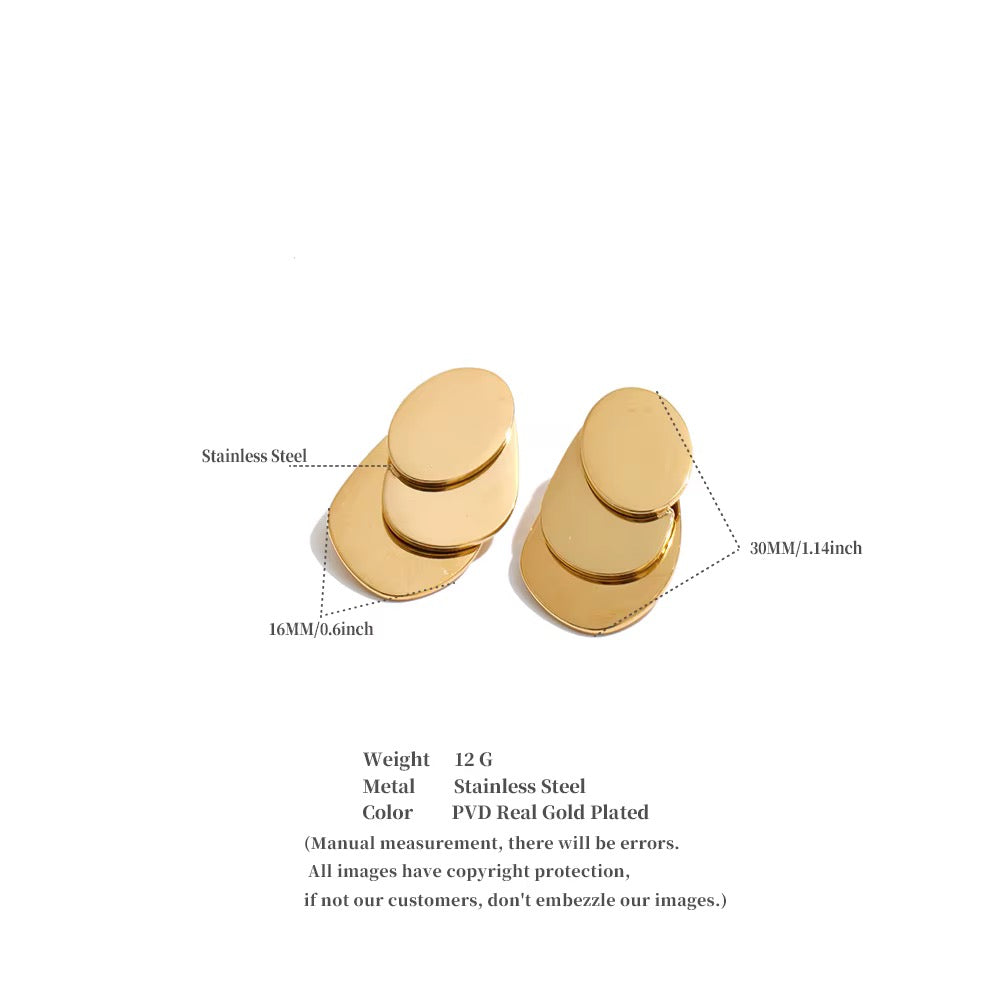 Geometric layered Disc Drop Stainless  PVD Gold plated Earrings