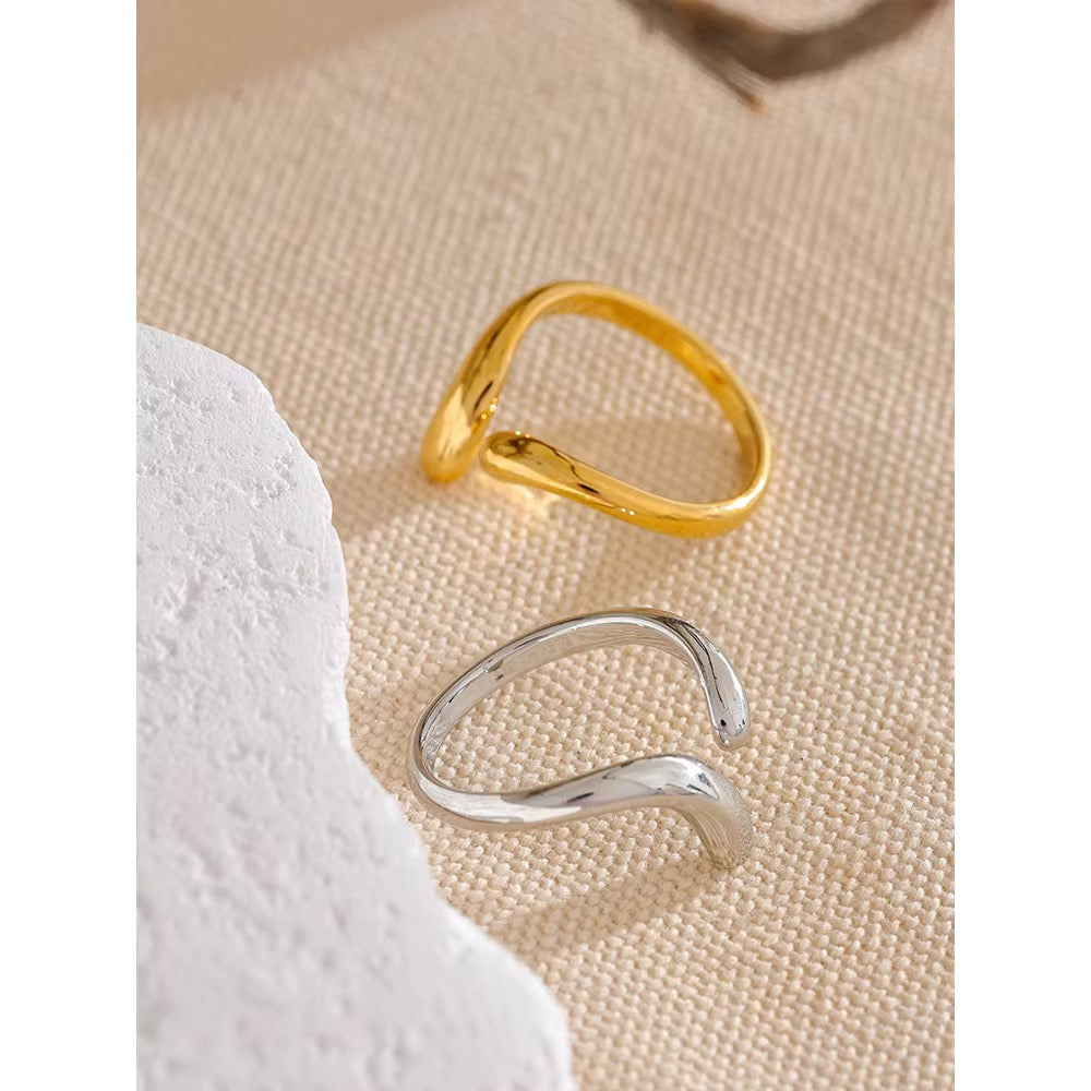 18K Gold Plated Hypoallergenic Minimalist Chic Adjustable Stainless Steel Ring