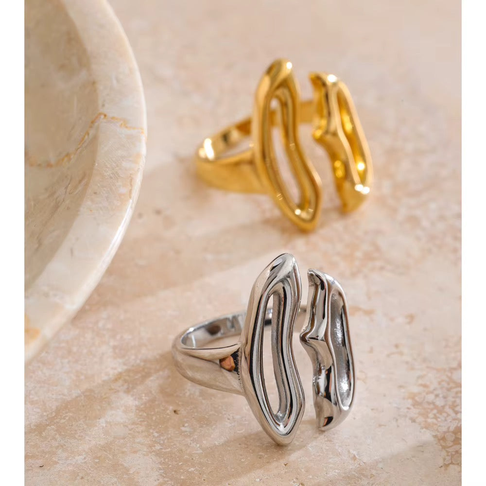 18K Gold Plated Minimalist Geometric Waterproof Stainless Steel AdjustableRing
