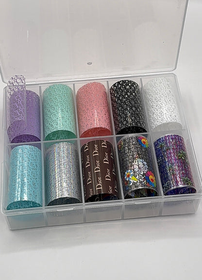 Luxury Designer-Inspired Nail Transfer Foil Set of(10 Rolls)