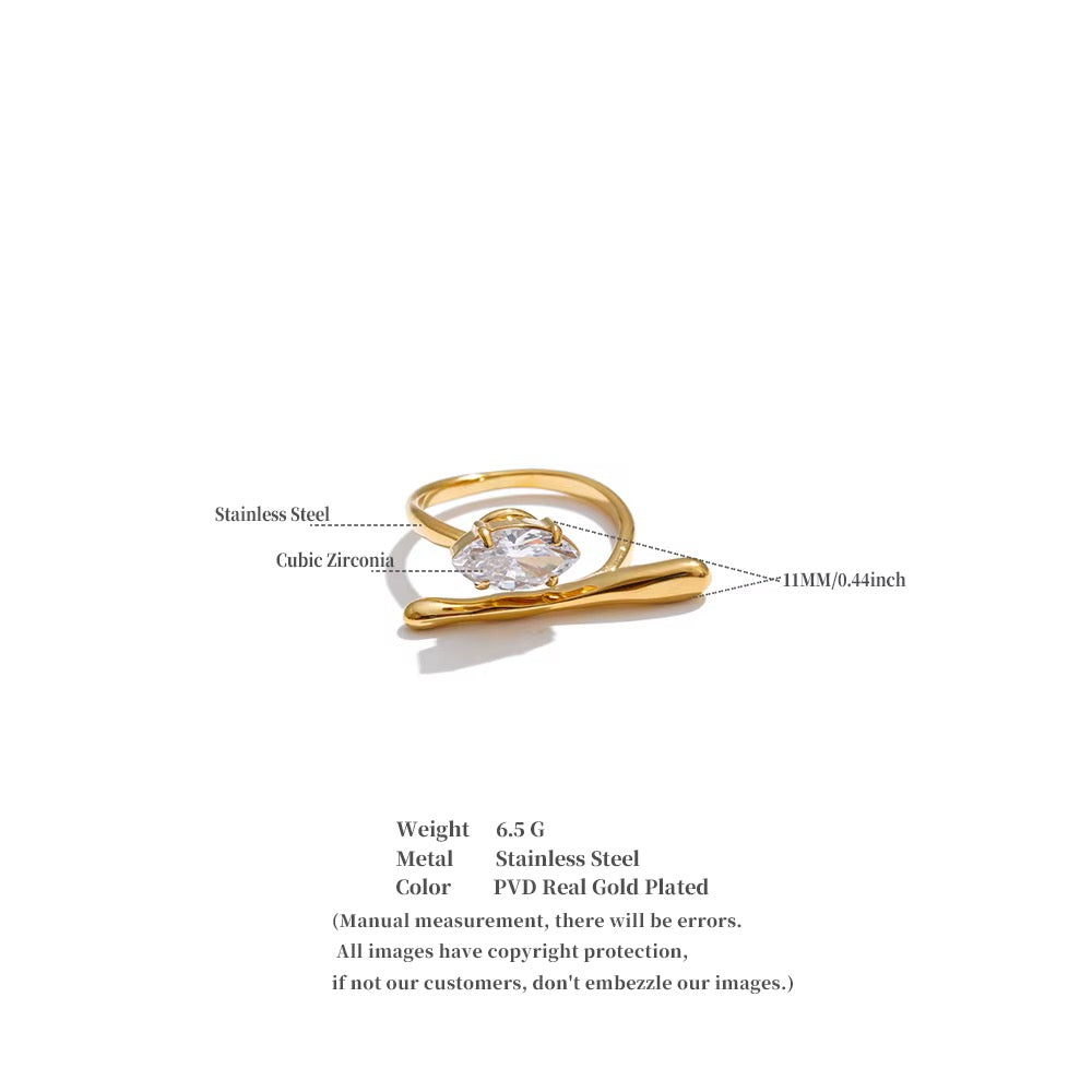 18K Gold Plated Hypoallergenic Dainty Stainless Steel Cubic Zirconia Adjustable Ring