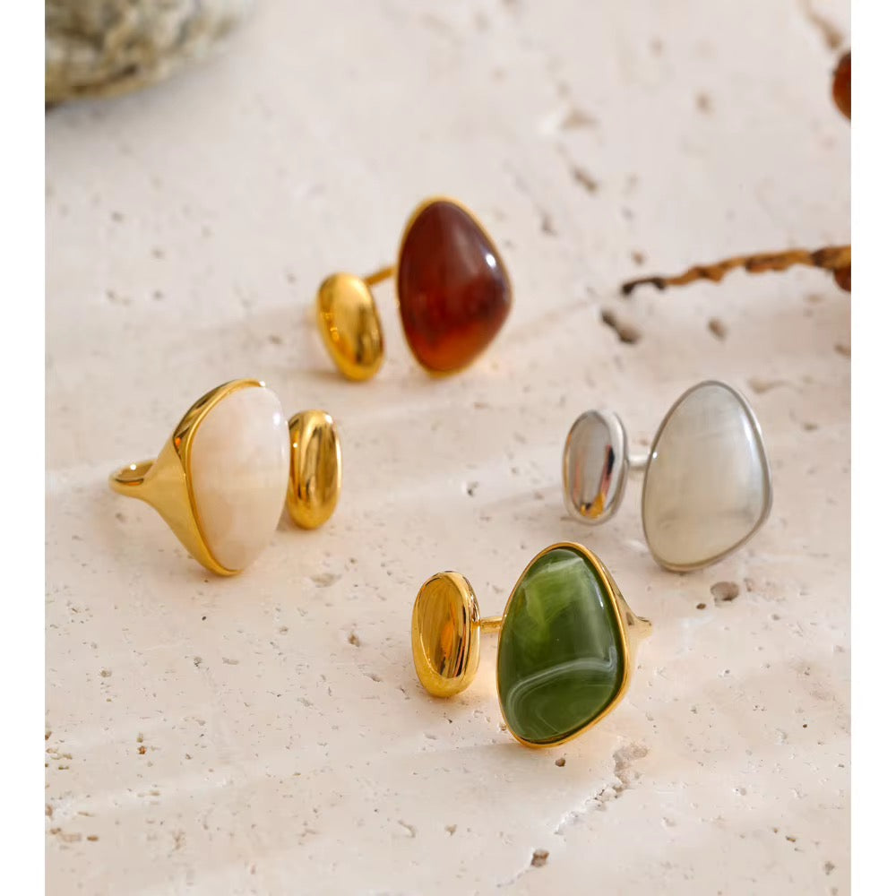 18K Gold Plated Hypoallergenic Resin Asymmetric Adjustable Stainless Steel Ring