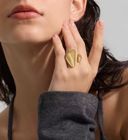 18K Gold Plated Geometric Waterproof Adjustable Stainless Steel Ring