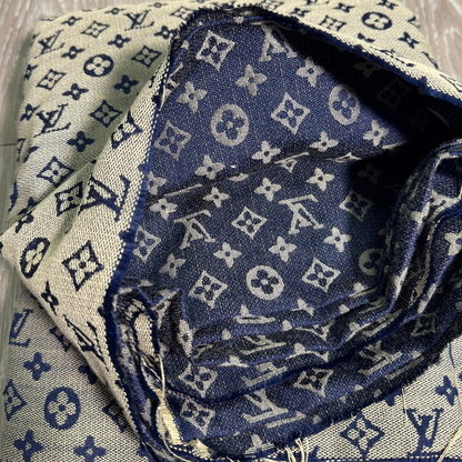 L02 Jacquard Monogram Fabric - Mixed Tone Blue