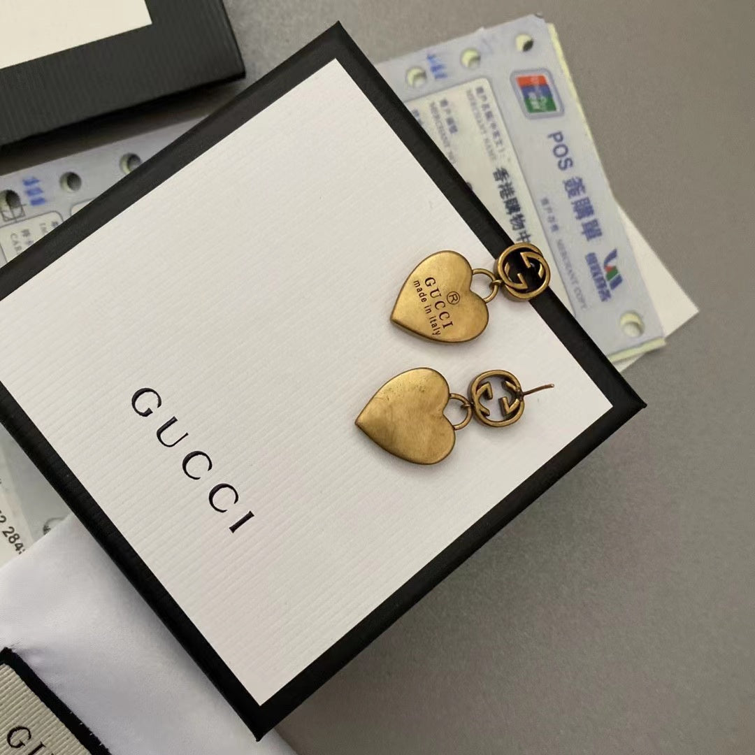 High-End Steel G.G Antique Heart Earrings