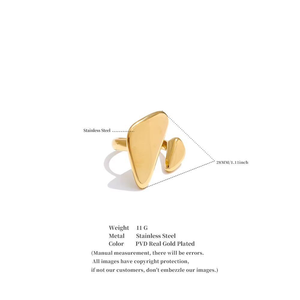 18K Gold Plated Geometric Waterproof Adjustable Stainless Steel Ring