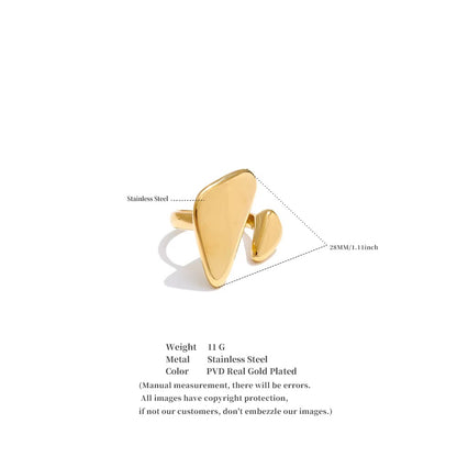 18K Gold Plated Geometric Waterproof Adjustable Stainless Steel Ring