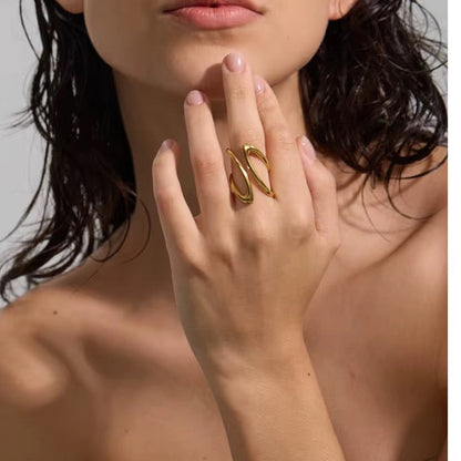 18K Gold Plated Spiral Waterproof Stainless Steel Adjustable Ring