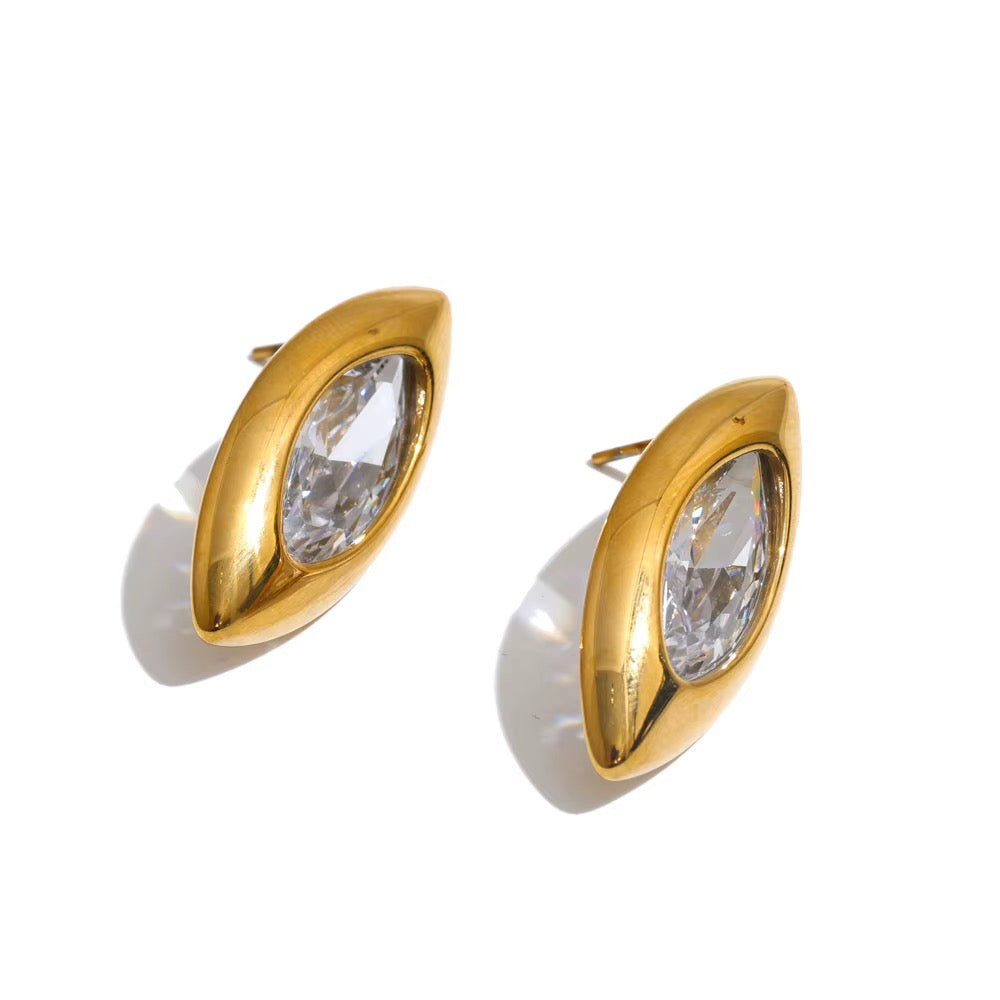 Luxury 18K Gold Plated Waterproof Stainless Steel Heart Cubic Zirconia Earrings