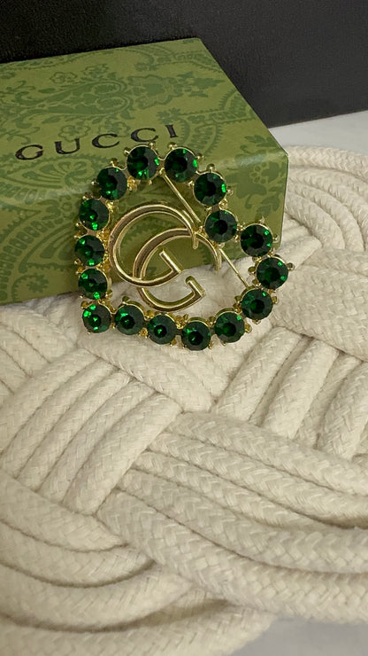 Crystal Heart G.G Brooch Pin
