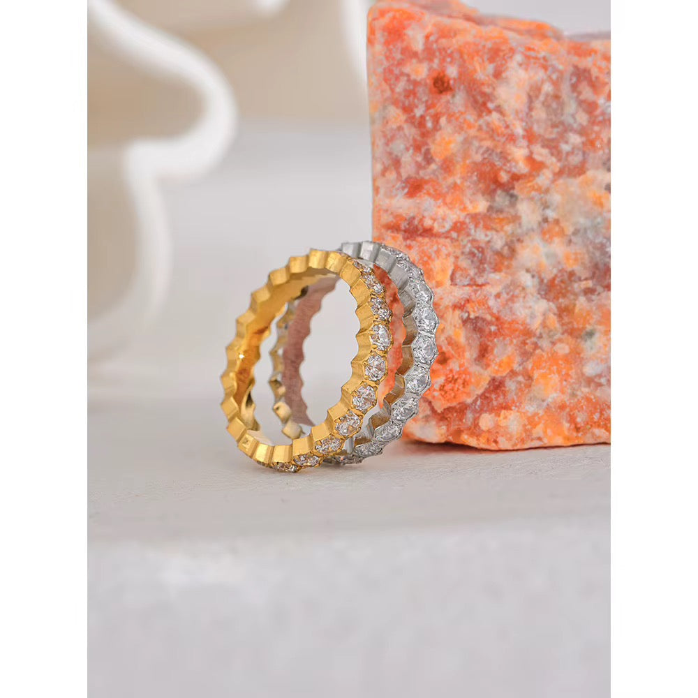 18K Gold Plated Waterproof Stainless Steel Exquisite Cubic Zirconia Adjustable Ring