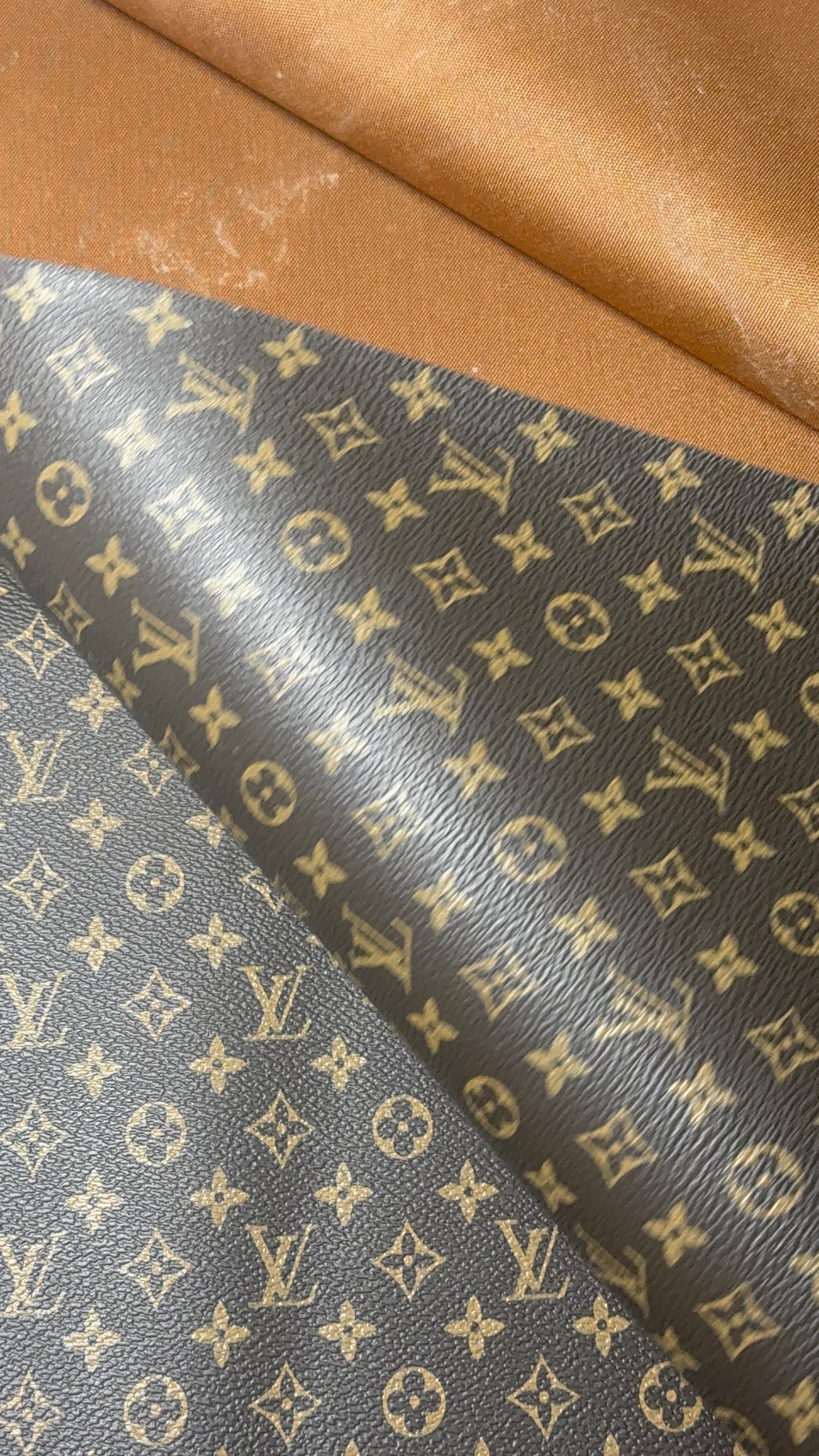 Luxury LV Monogram Faux Leather Fabric – Designer-Inspired Finish