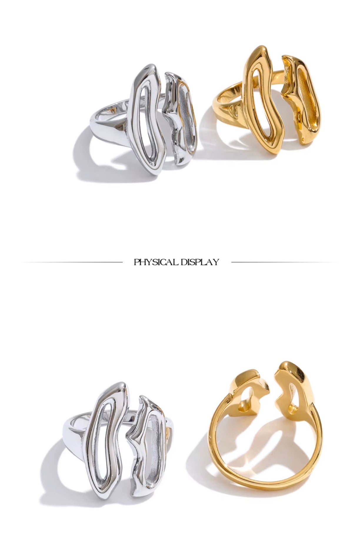 18K Gold Plated Minimalist Geometric Waterproof Stainless Steel AdjustableRing