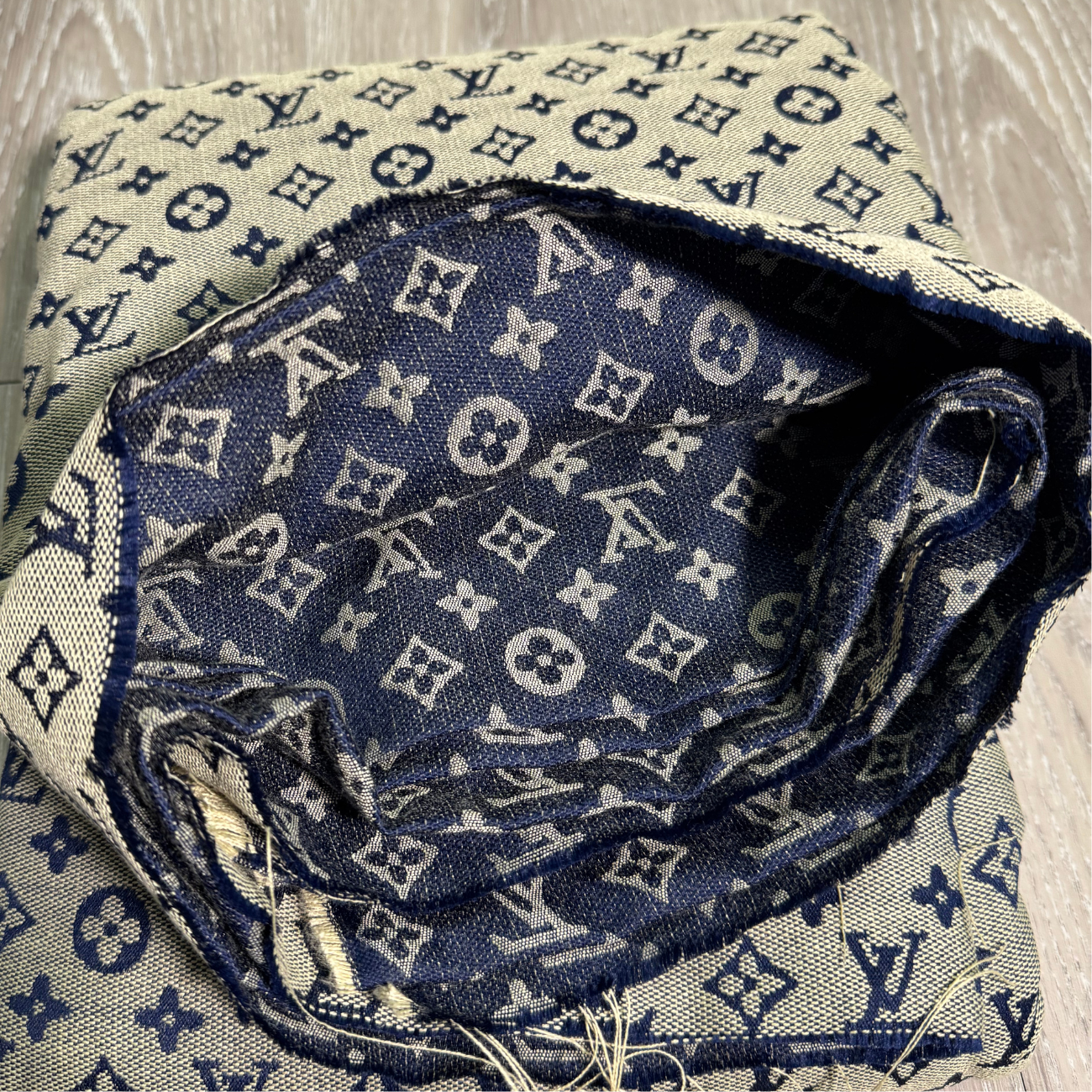 L02 Jacquard Monogram Fabric - Mixed Tone Blue