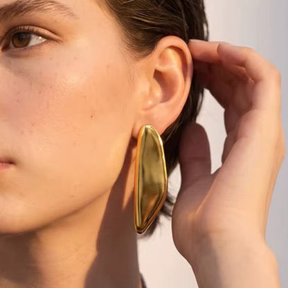 18K Gold Plated Waterproof Fluid Leaf Drop Stainless Steel Irregular Geo statement Earrings