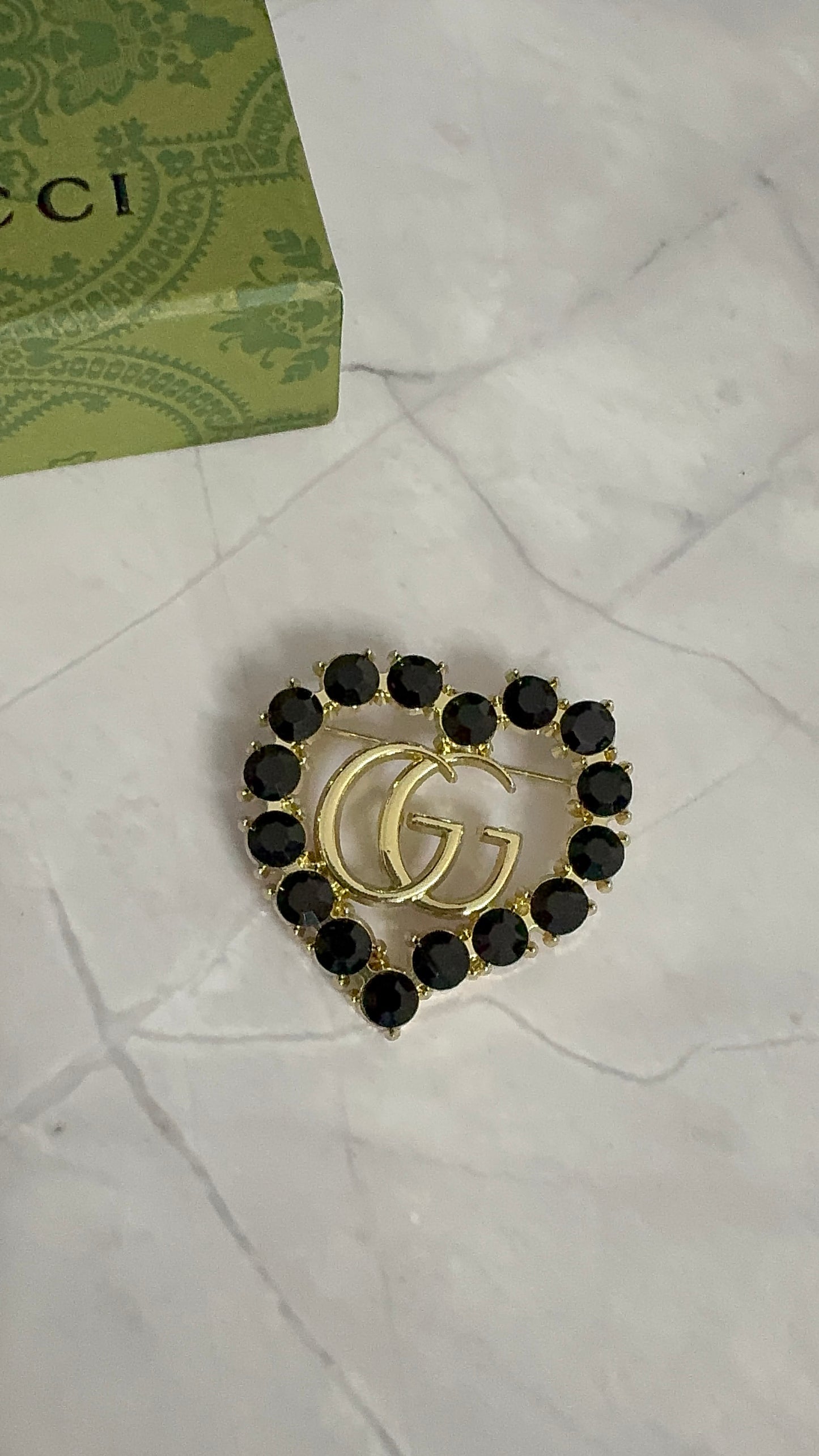 Crystal Heart G.G Brooch Pin