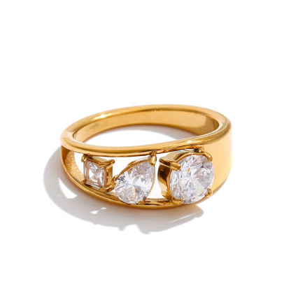 18K Real Gold plated Pave Stainless Steel Cubic Zirconia Ring