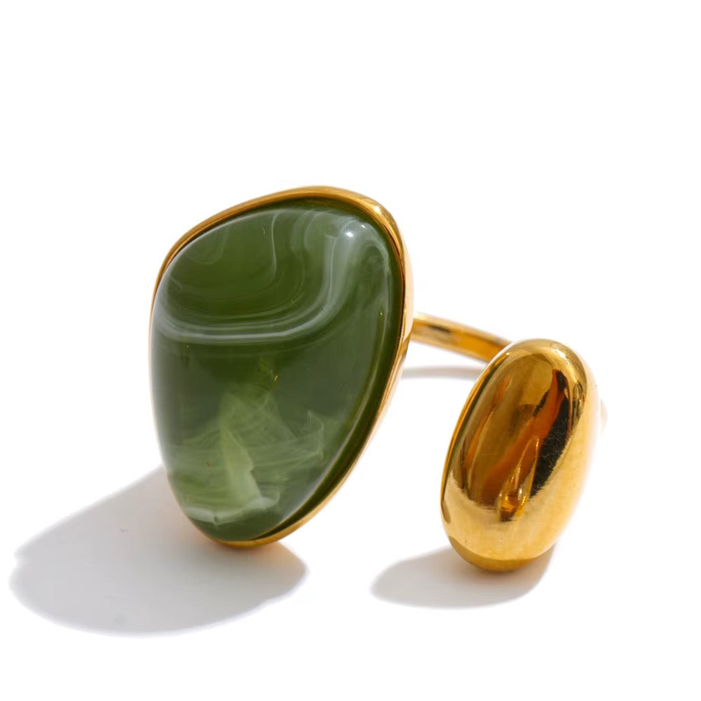 18K Gold Plated Hypoallergenic Resin Asymmetric Adjustable Stainless Steel Ring