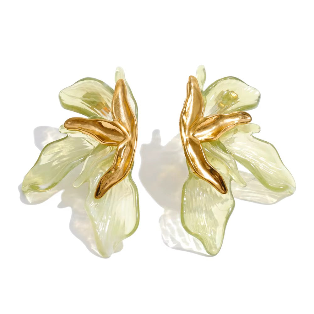 18K Gold Plated Vintage Aesthetic Resin Stainless Steel Earrings