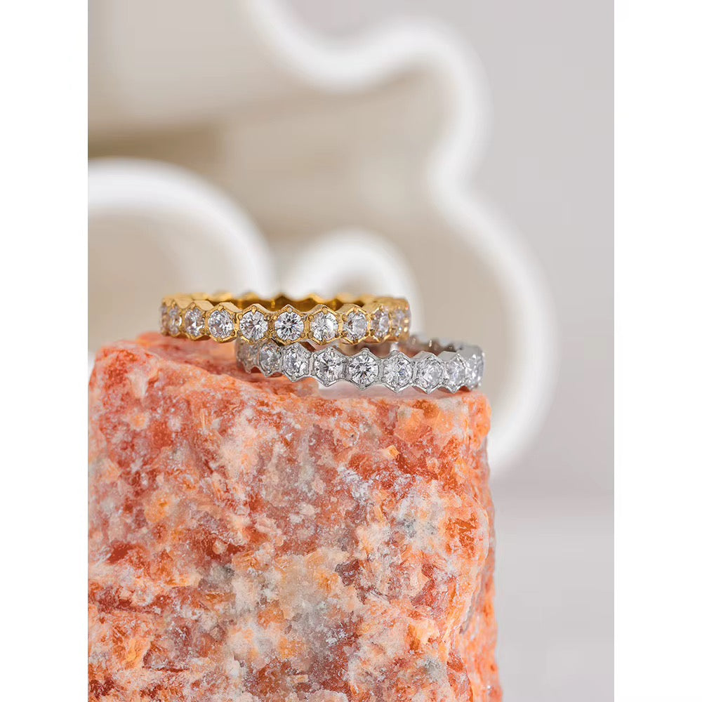 18K Gold Plated Waterproof Stainless Steel Exquisite Cubic Zirconia Adjustable Ring