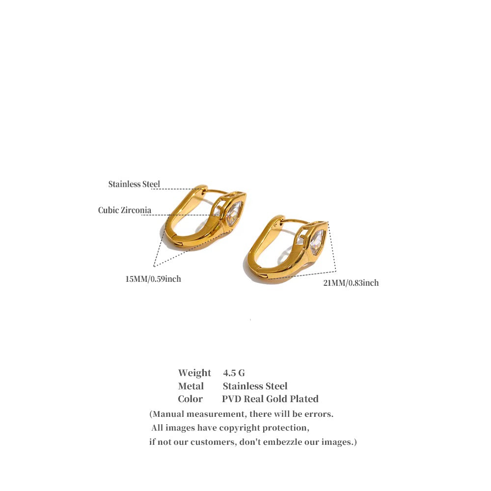 18K Gold Plated Luxury Sparkling Hollow Cubic Zirconia Stainless Steel Earrings