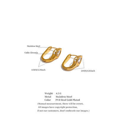 18K Gold Plated Luxury Sparkling Hollow Cubic Zirconia Stainless Steel Earrings
