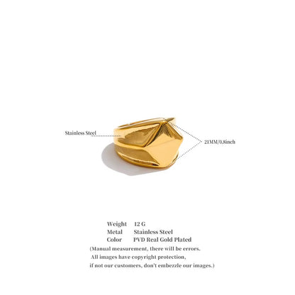 18K Gold Plated Signet Rhombus Pyramidal Faceted Stainless Steel Ring