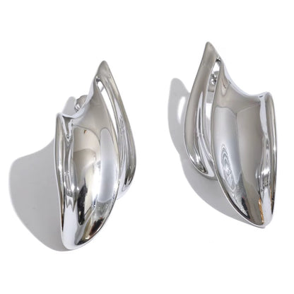 18K Gold Plated Waterproof Chunky Irregular Curved Wave Statement Stainless Steel DropEarrings