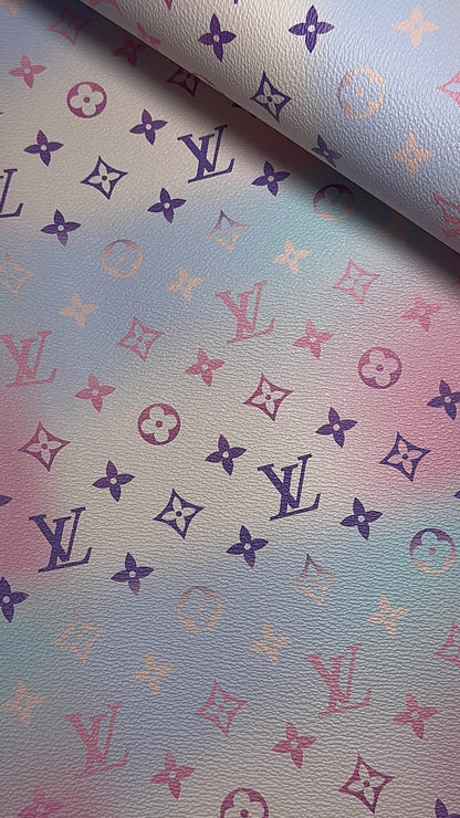 Luxury Pastel pink LV Monogram Faux Leather Fabric – Designer-Inspired Finish