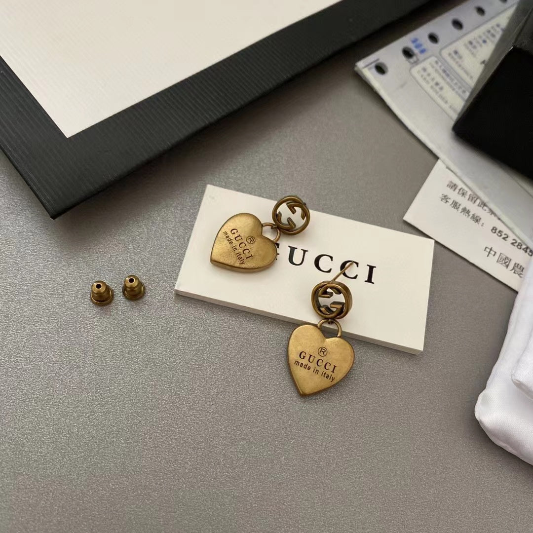 High-End Steel G.G Antique Heart Earrings