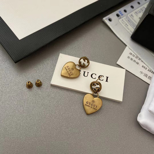 High-End Steel G.G Antique Heart Earrings