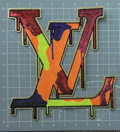 XL Multi colour sequin drip patch