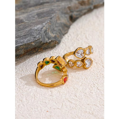 18K Real Gold plated Hypoallergenic Stainless Steel Cubic Zirconia Adjustable Ring