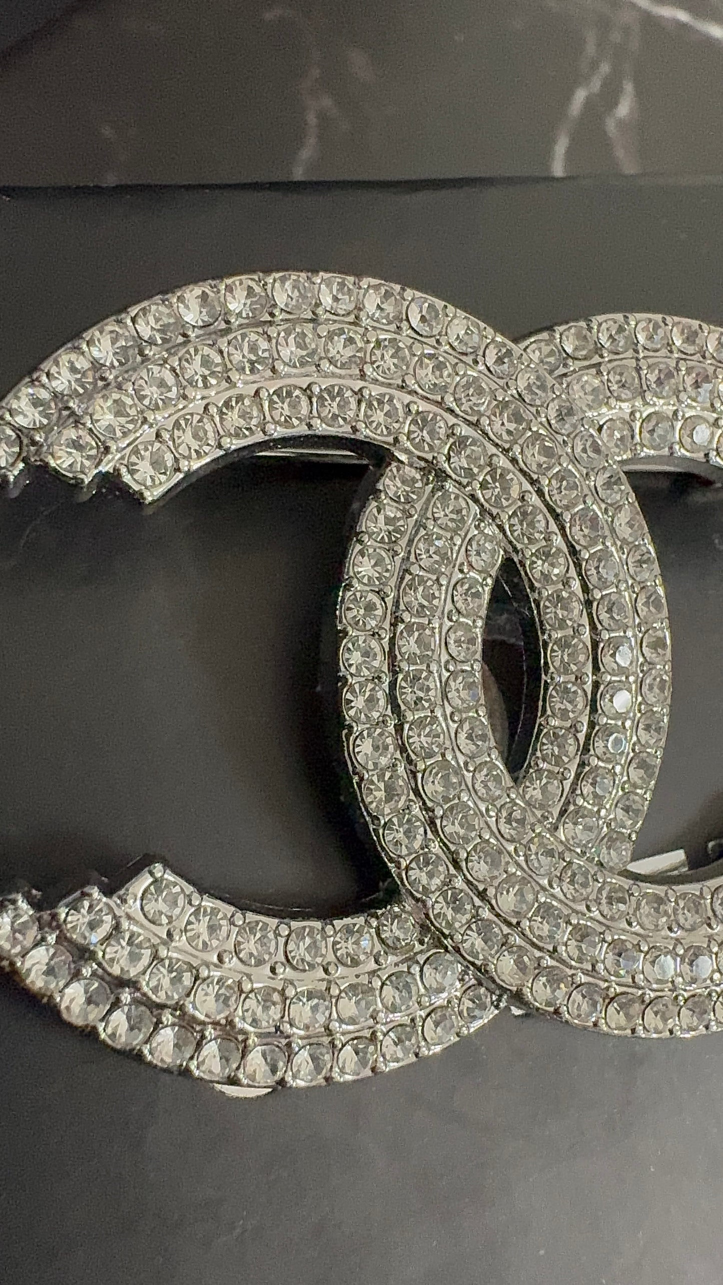 Silver Crystal CC Brooch Pin
