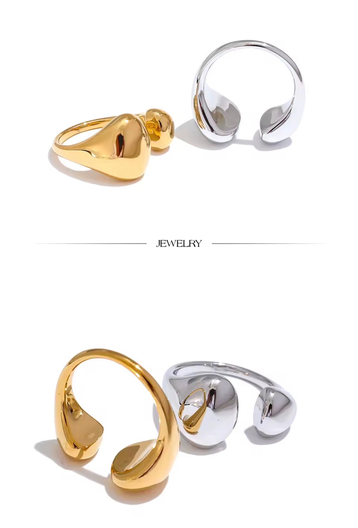 18K Gold Plated Waterproof Stainless Steel Adjustable Ring