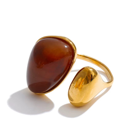 18K Gold Plated Hypoallergenic Resin Asymmetric Adjustable Stainless Steel Ring