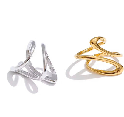 18K Gold Plated Spiral Waterproof Stainless Steel Adjustable Ring