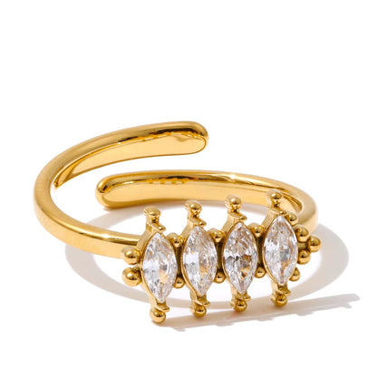 Rhombic Cubic Zirconia 16K Gold Plated Waterproof Stainless Steel Adjustable Ring