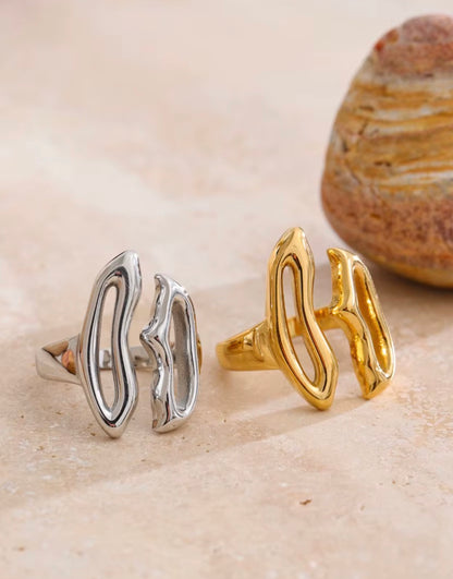 18K Gold Plated Minimalist Geometric Waterproof Stainless Steel AdjustableRing