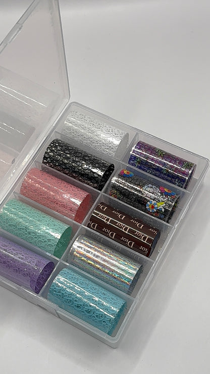 Luxury Designer-Inspired Nail Transfer Foil Set of(10 Rolls)