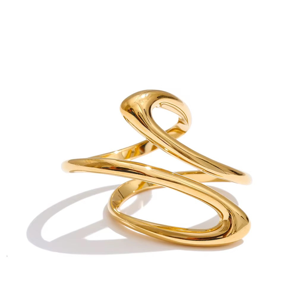 18K Gold Plated Spiral Waterproof Stainless Steel Adjustable Ring