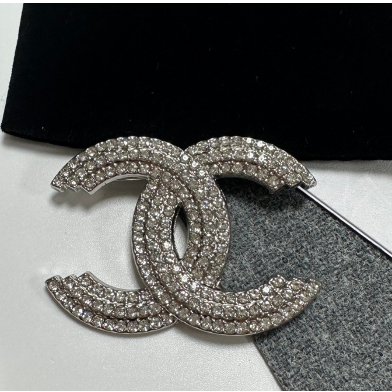 Silver Crystal CC Brooch Pin