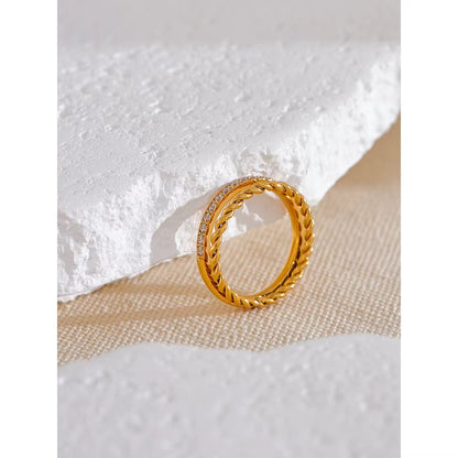 18K Real Gold plated Hypoallergenic Double Looped Chain Cubic Zirconia Ring