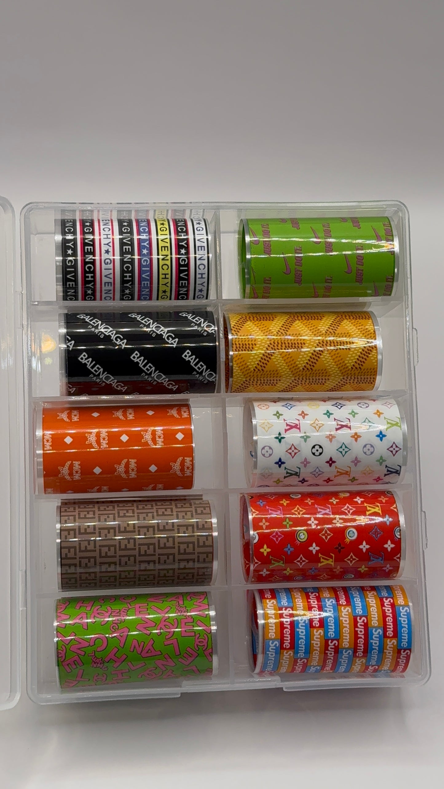 Luxury Designer-Inspired Nail Transfer Foil Set of(10 Rolls)- Colorful set
