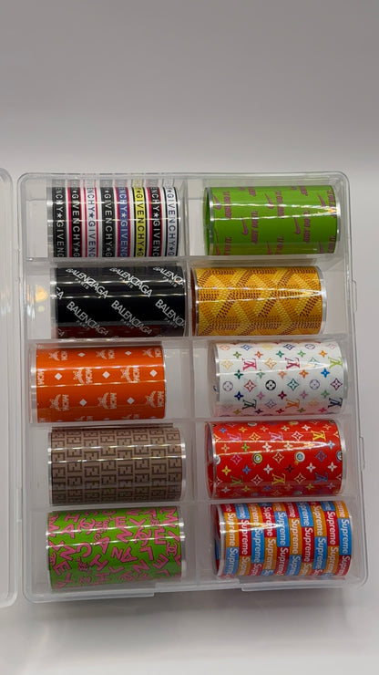 Luxury Designer-Inspired Nail Transfer Foil Set of(10 Rolls)- Colorful set