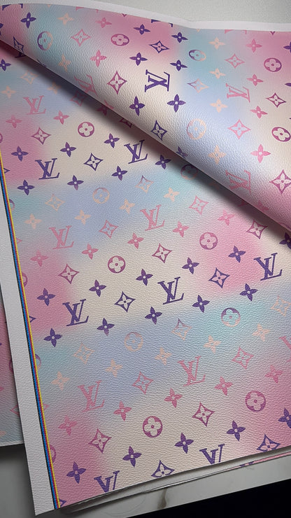 Luxury Pastel pink LV Monogram Faux Leather Fabric – Designer-Inspired Finish