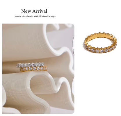 18K Gold Plated Waterproof Stainless Steel Exquisite Cubic Zirconia Adjustable Ring