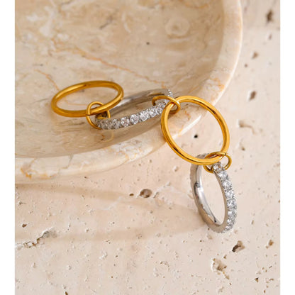 18K Gold Plated Stainless Steel Waterproof Stacked layer Cubic Zirconia Ring Set
